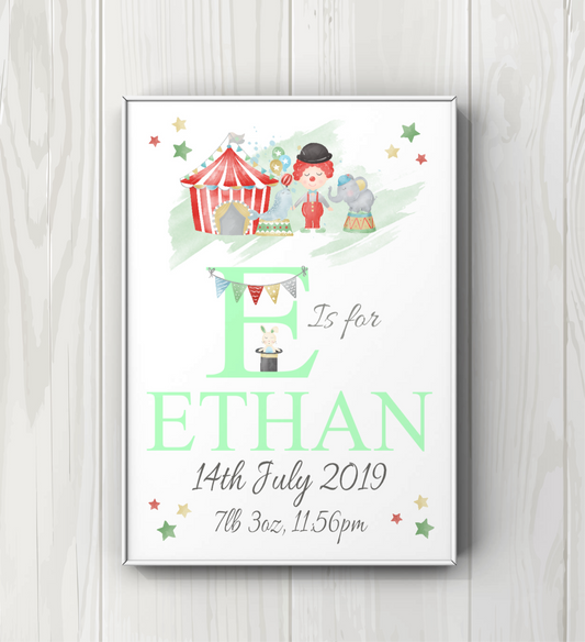 Personalised Newborn Circus Name PRINT