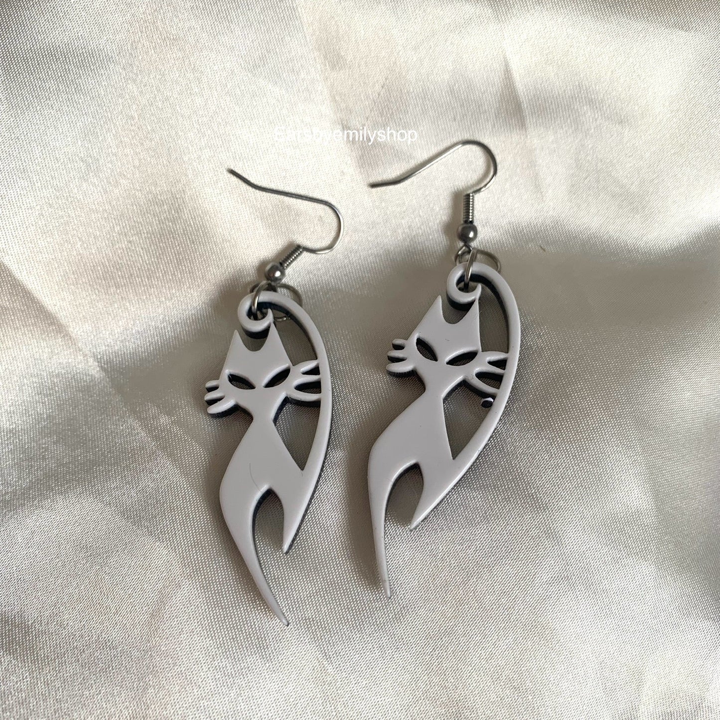 Black and white cat dangle earrings