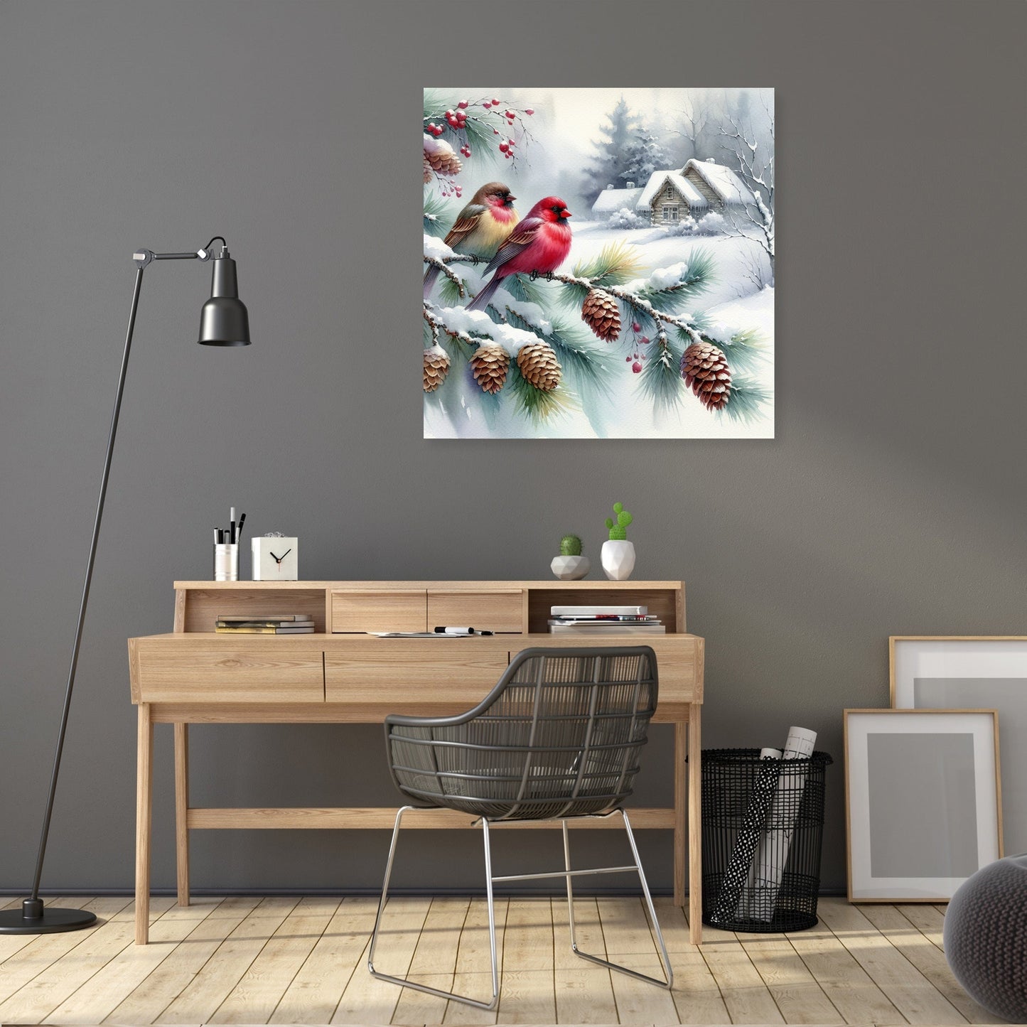 Winter Solitude: Birds' Reflection Canvas
