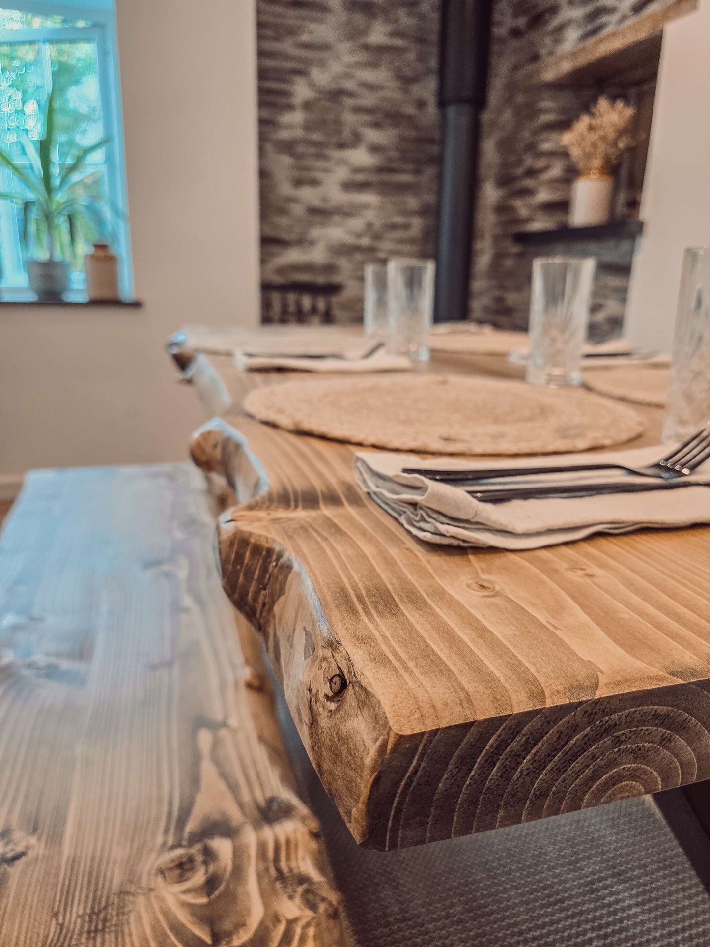 Live / Waney Edge Dining Table With X Cross Metal Legs