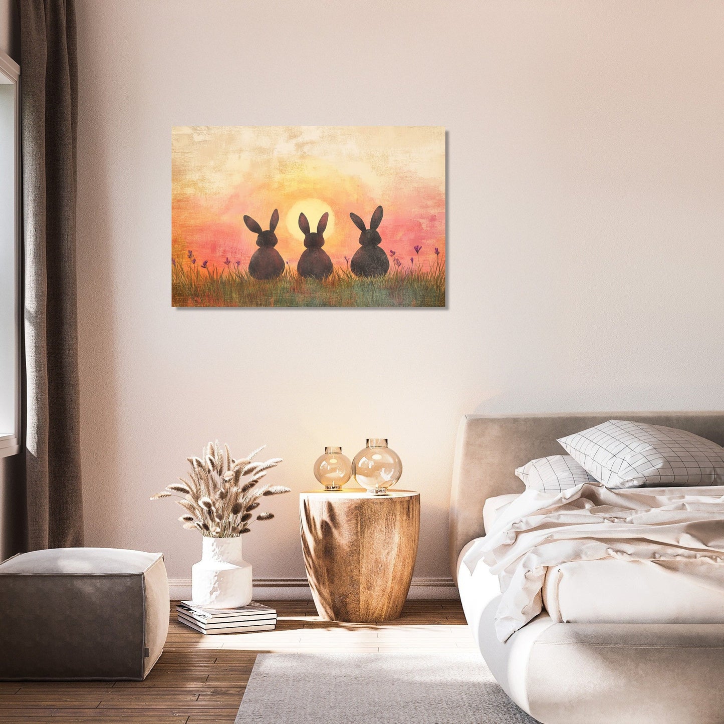 Three Bunnies Sunset Canvas