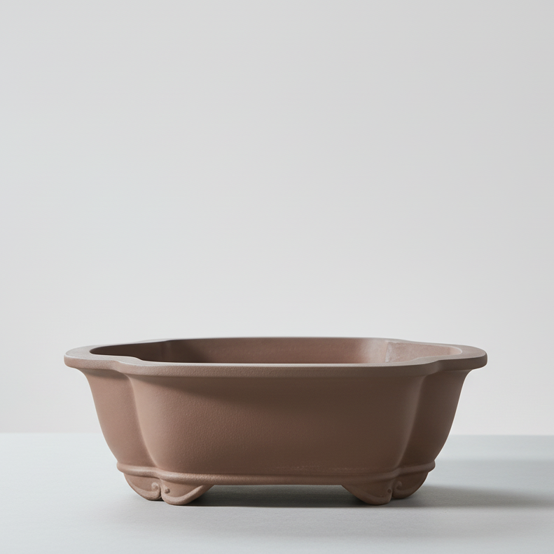 37cm Unglazed Bonsai Pot | Floral | 37cm x 30cm x 13cm | Brown