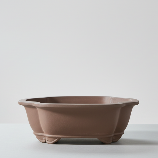 37cm Unglazed Bonsai Pot | Floral | 37cm x 30cm x 13cm | Brown