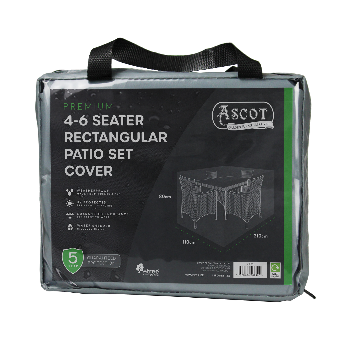 Premium Medium(4-6 seater) Rectangular Patio Set Cover - 210 X 110 X 80 (H) cm