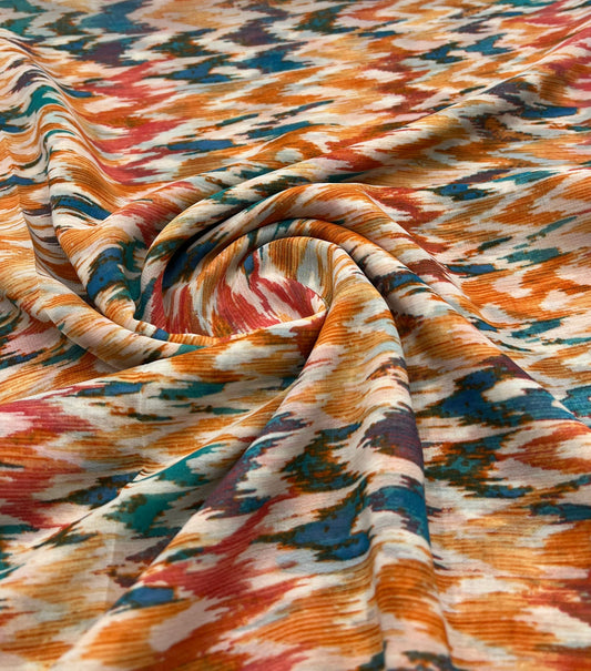 Orange Mix Printed Chiffon Dress Fabric