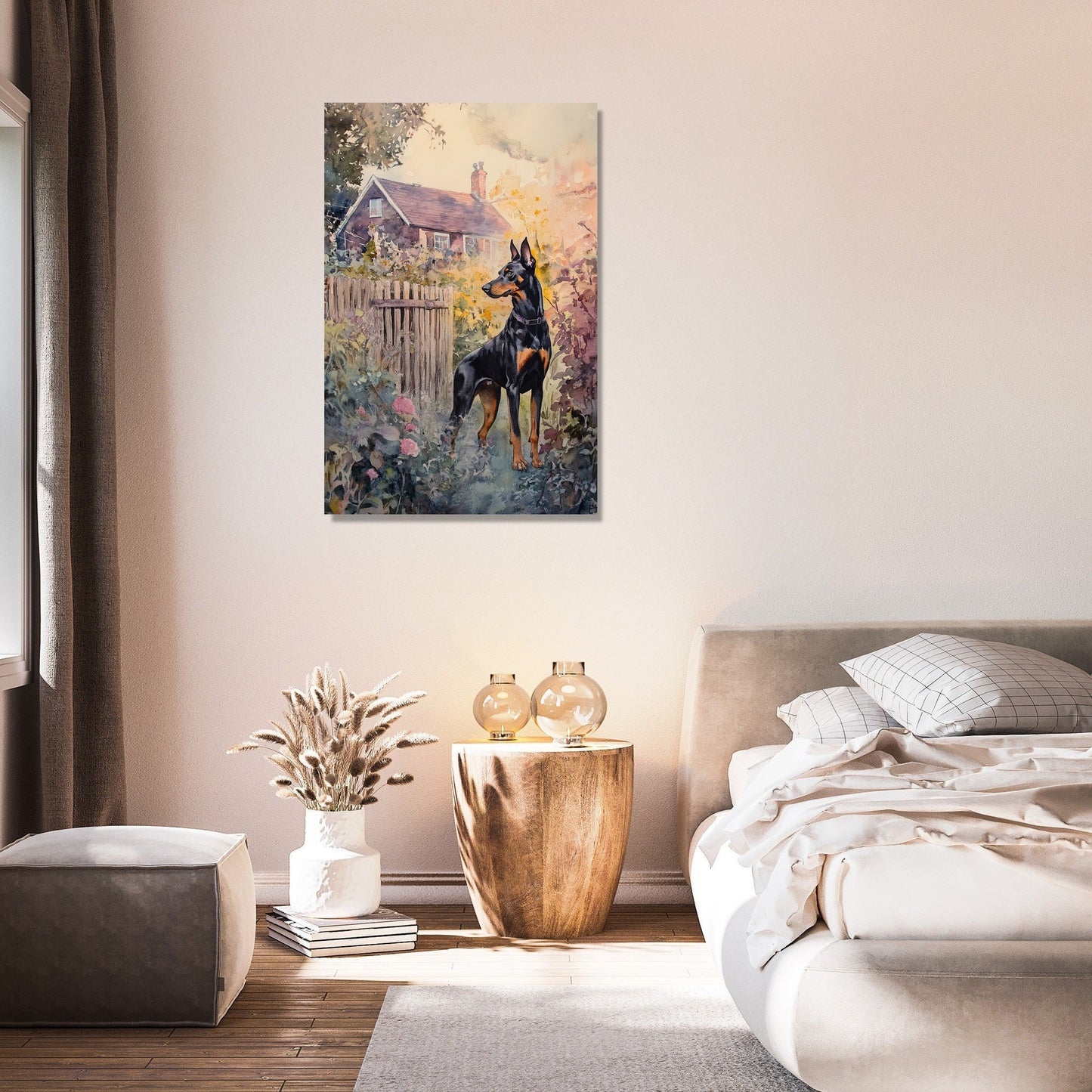 Doberman Sunset Garden Canvas