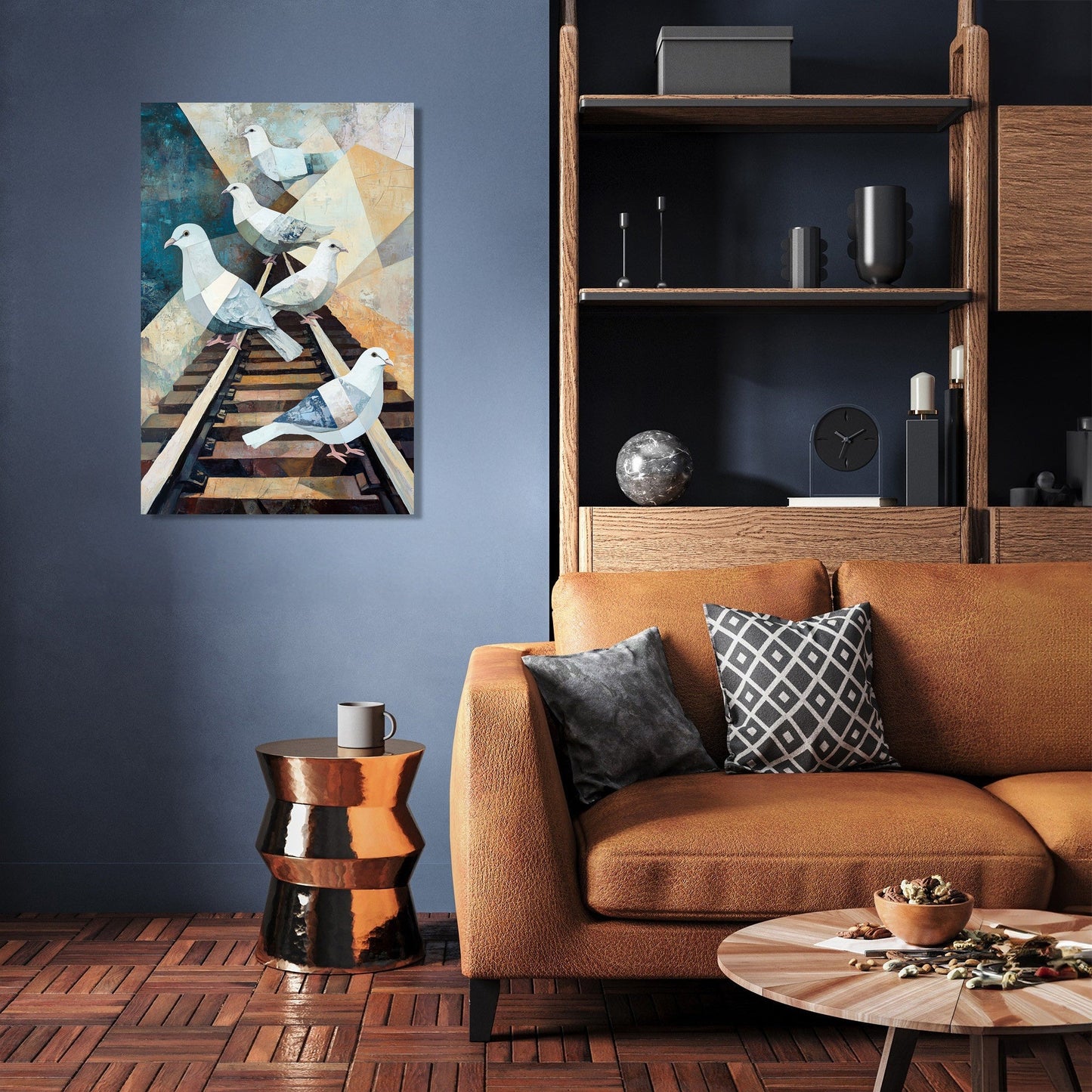 Geometric Doves Railway Canvas