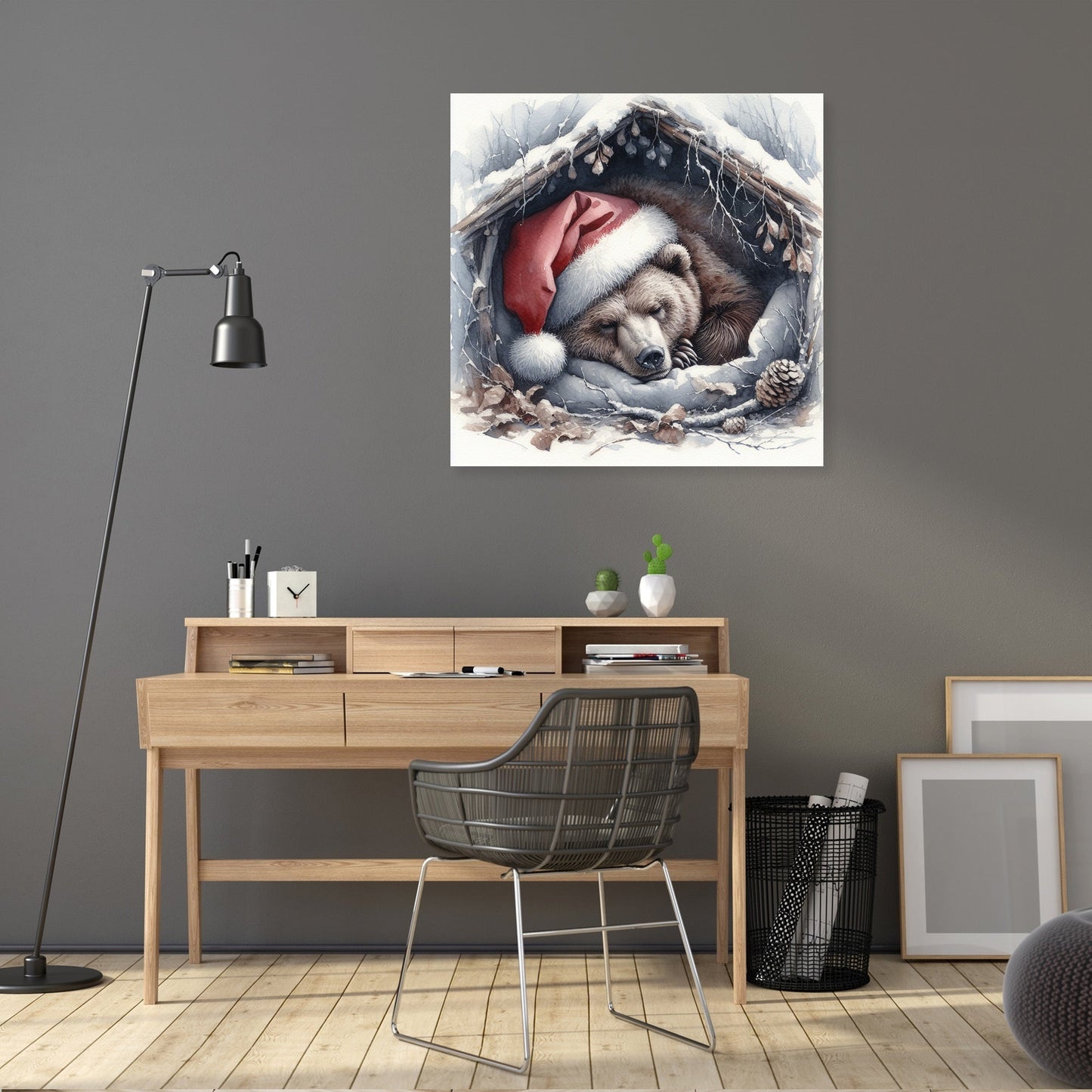 Slumbering Santa Bear Canvas