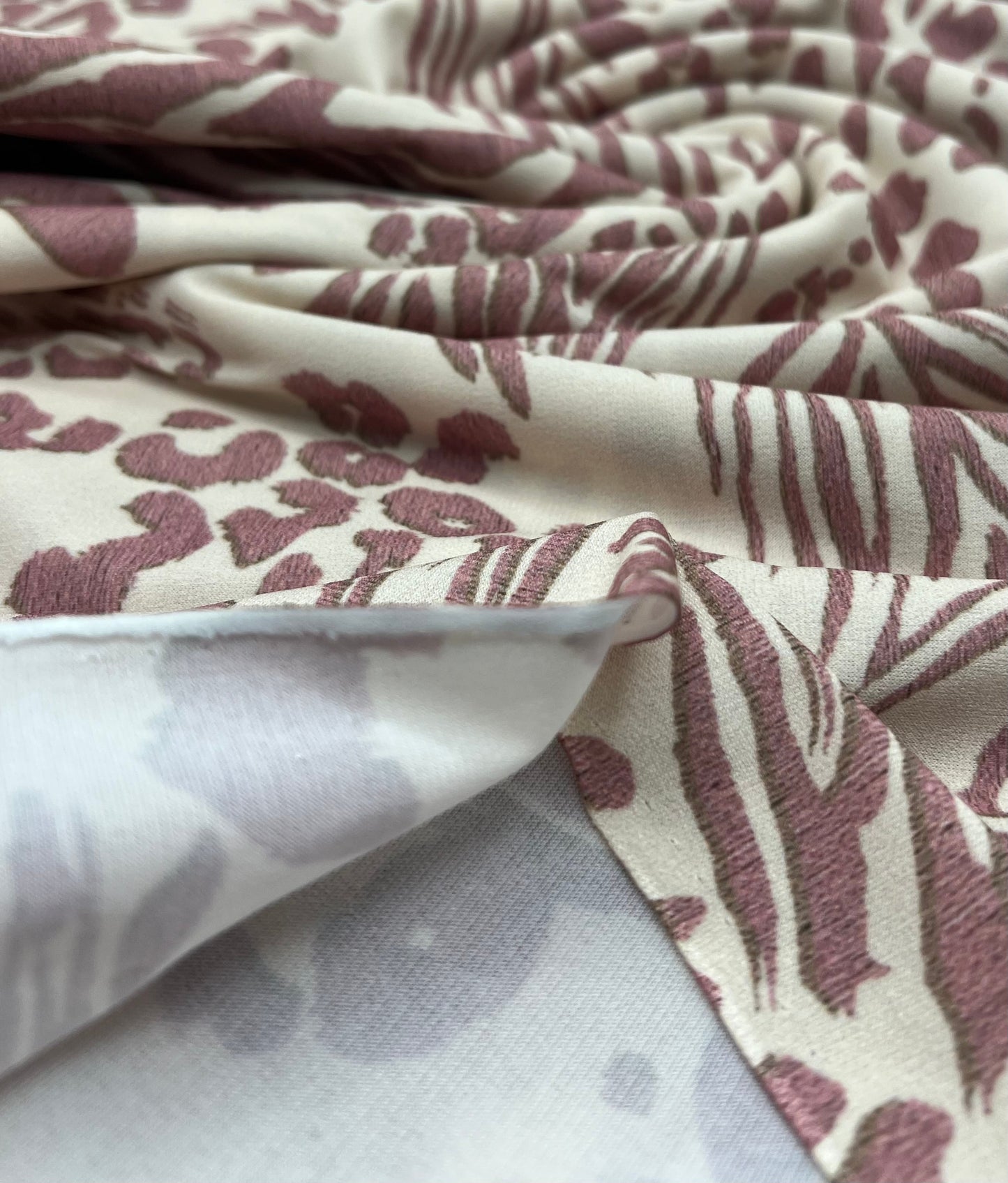 Cream Pink Animal Print ITY Fabric 2 Way Stretch