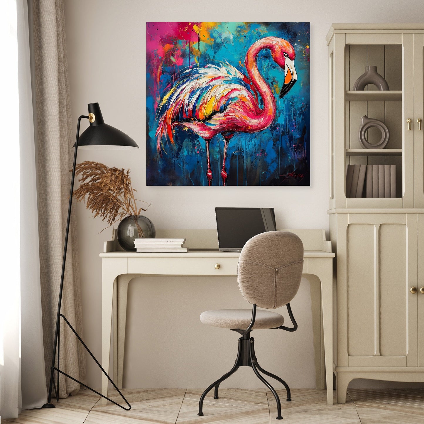 Flamingo's Vibrant Dance Canvas
