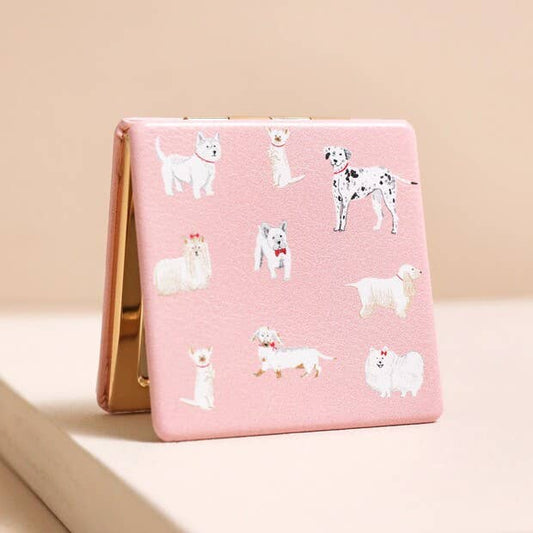 Lisa Angel Pink Dogs Print Compact Mirror