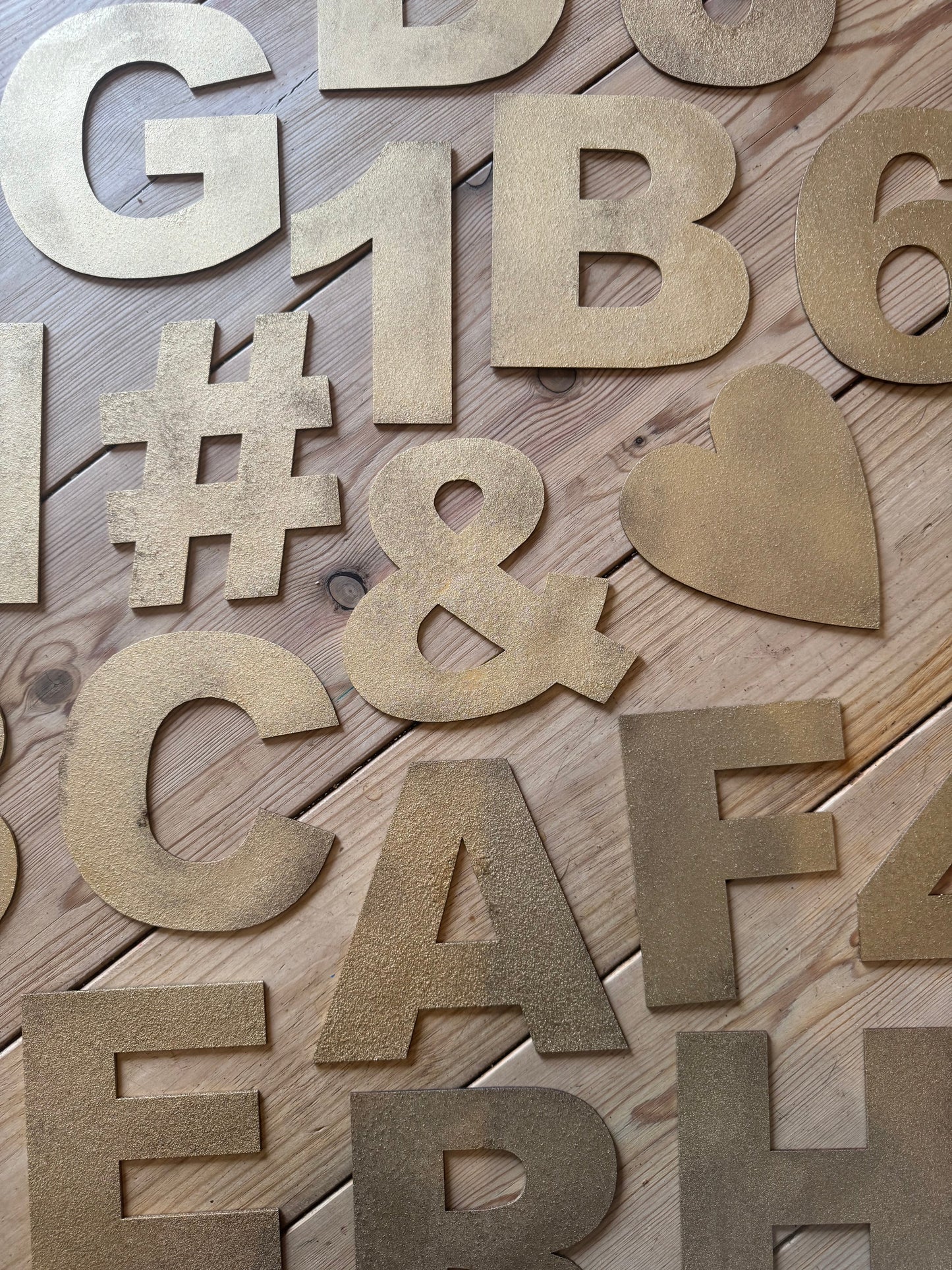 12" and 5" Gold Fat Font Metal Letters.