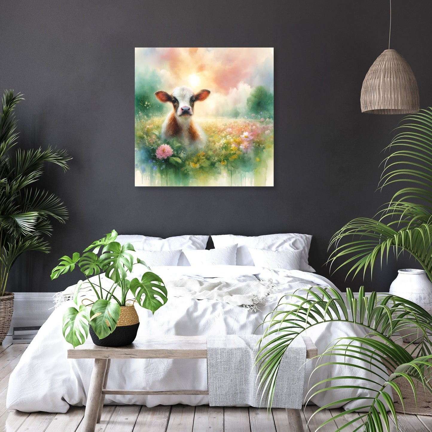 Pastel Meadow Cow Canvas