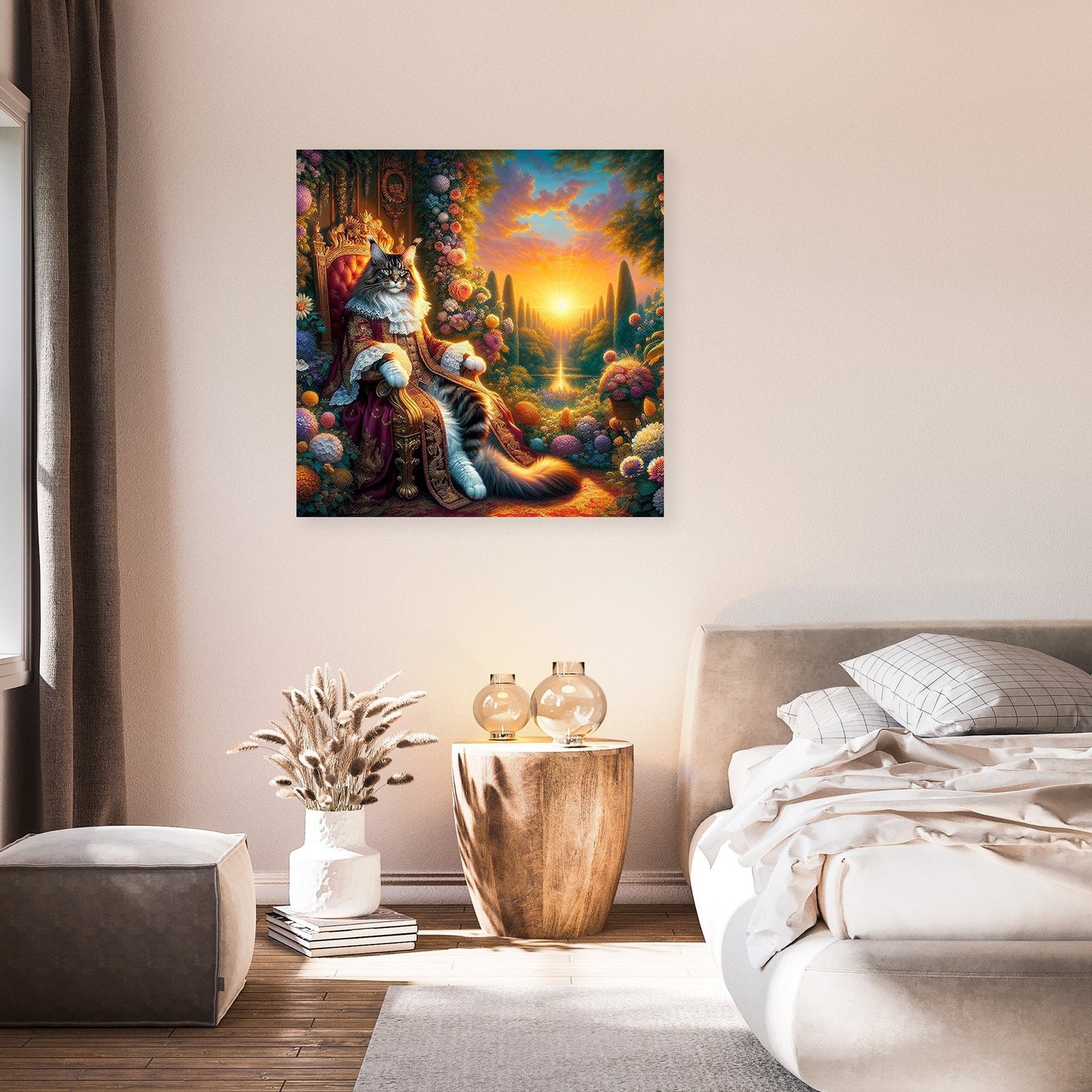 Regal Coon Sunset Throne Canvas