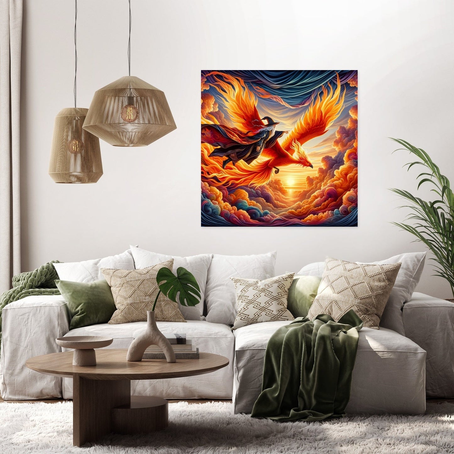 Sunset Soar Phoenix and Wizard Canvas