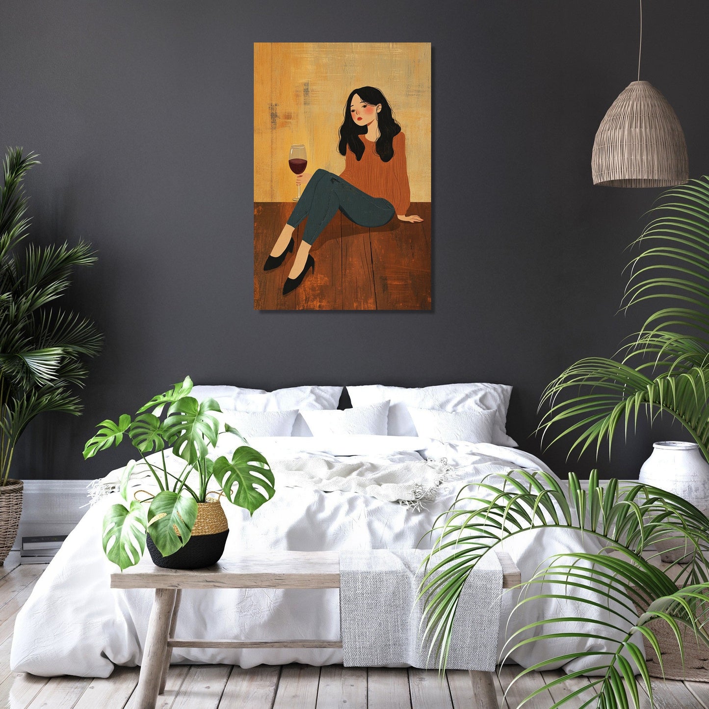 Woman with Wine Canvas