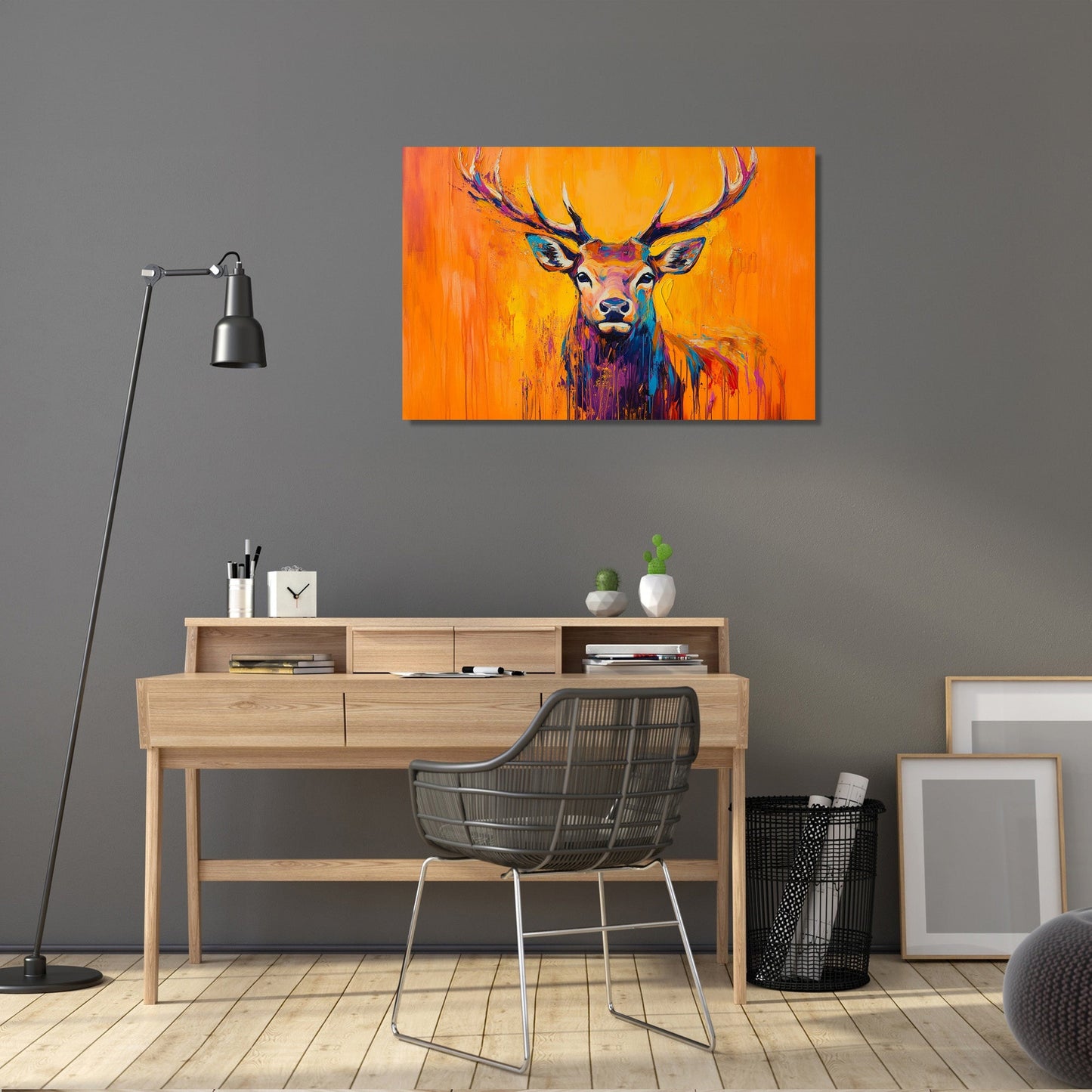 Vibrant Deer on Orange Canvas