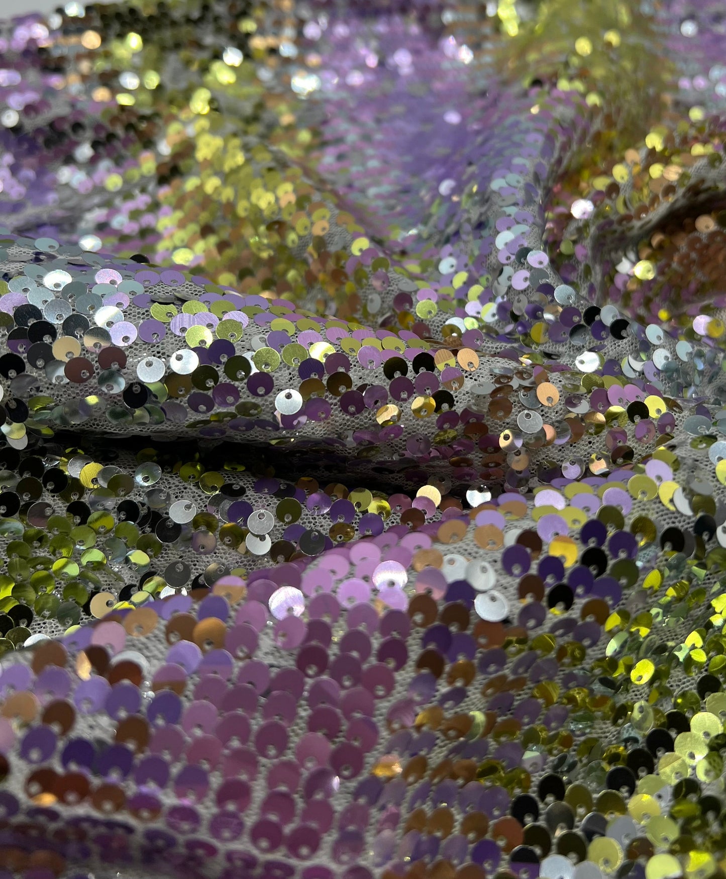 Lilac Gold Sequin Detail Textured Mesh Stretch Fabric