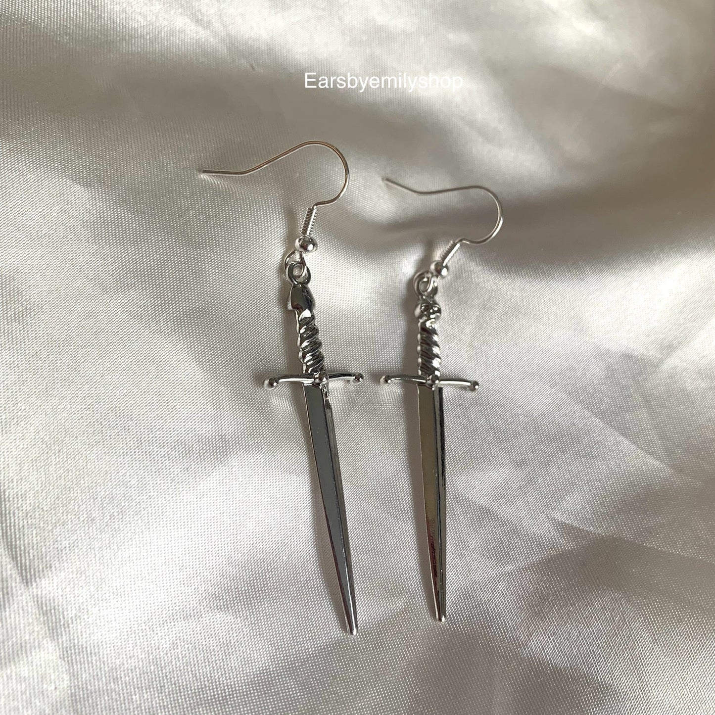 Silver or gold sword dangle earrings