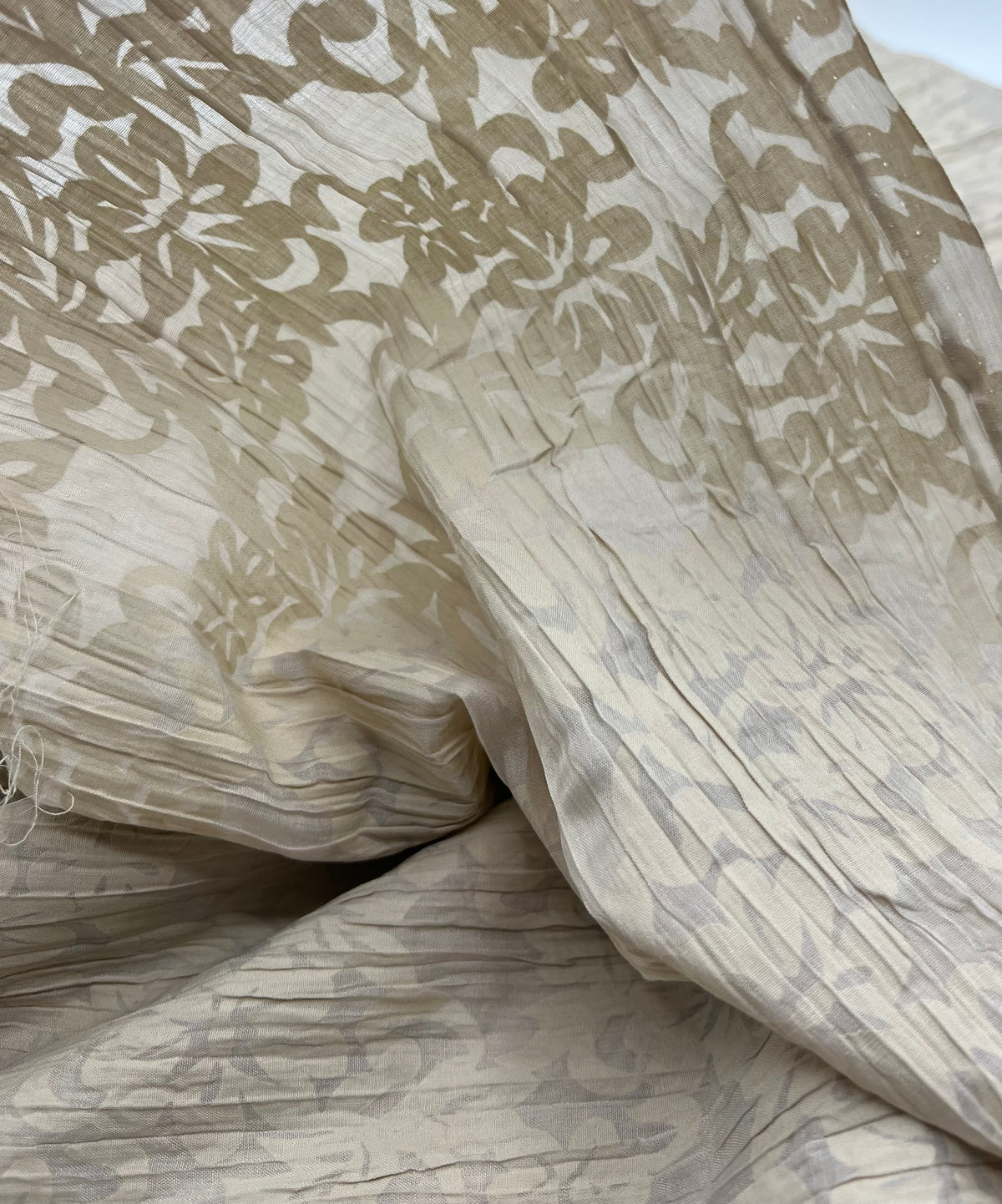 Beige Floral Crinkled Lightweight Non Stretch Woven Fabric