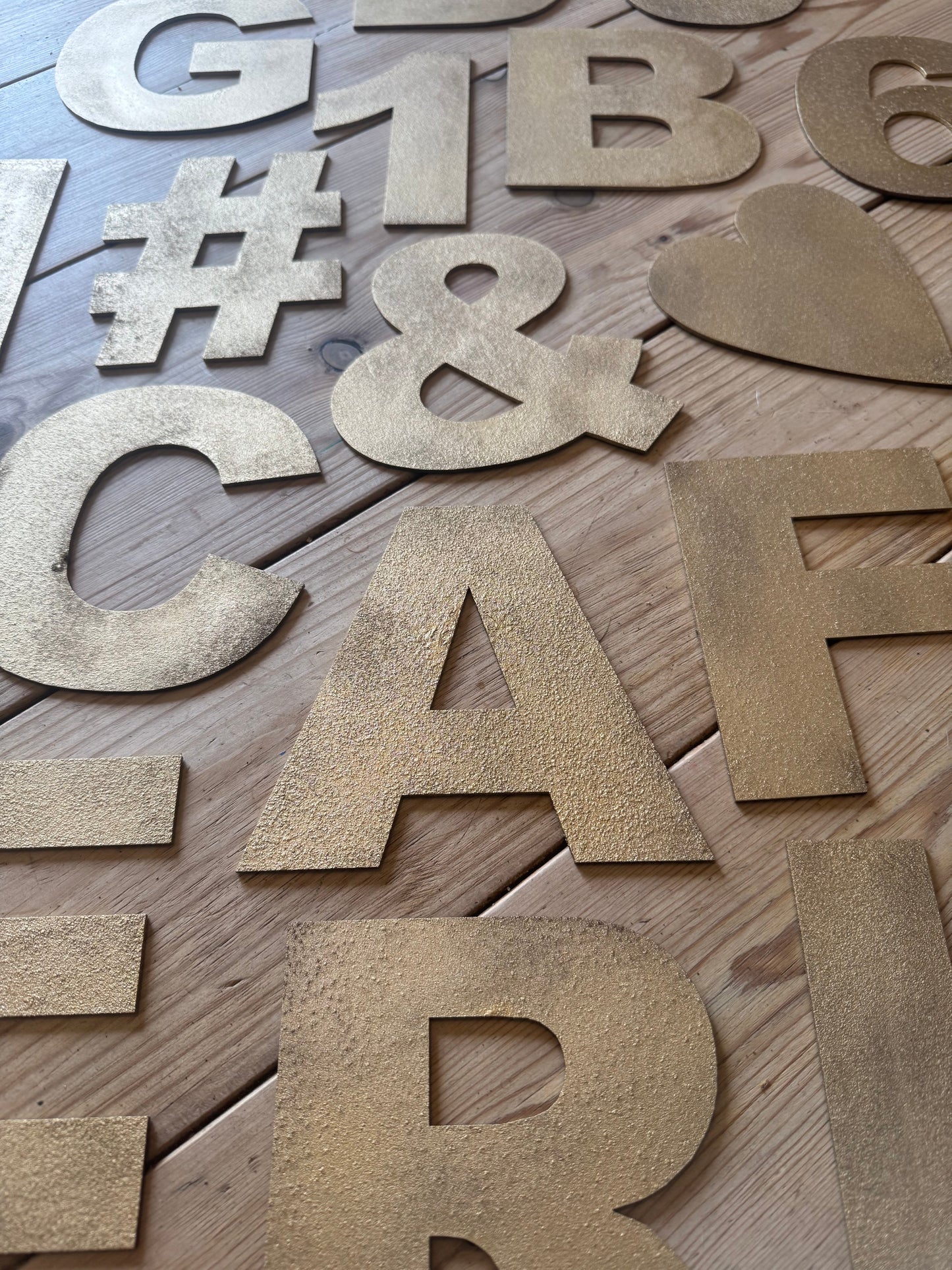 12" and 5" Gold Fat Font Metal Letters.