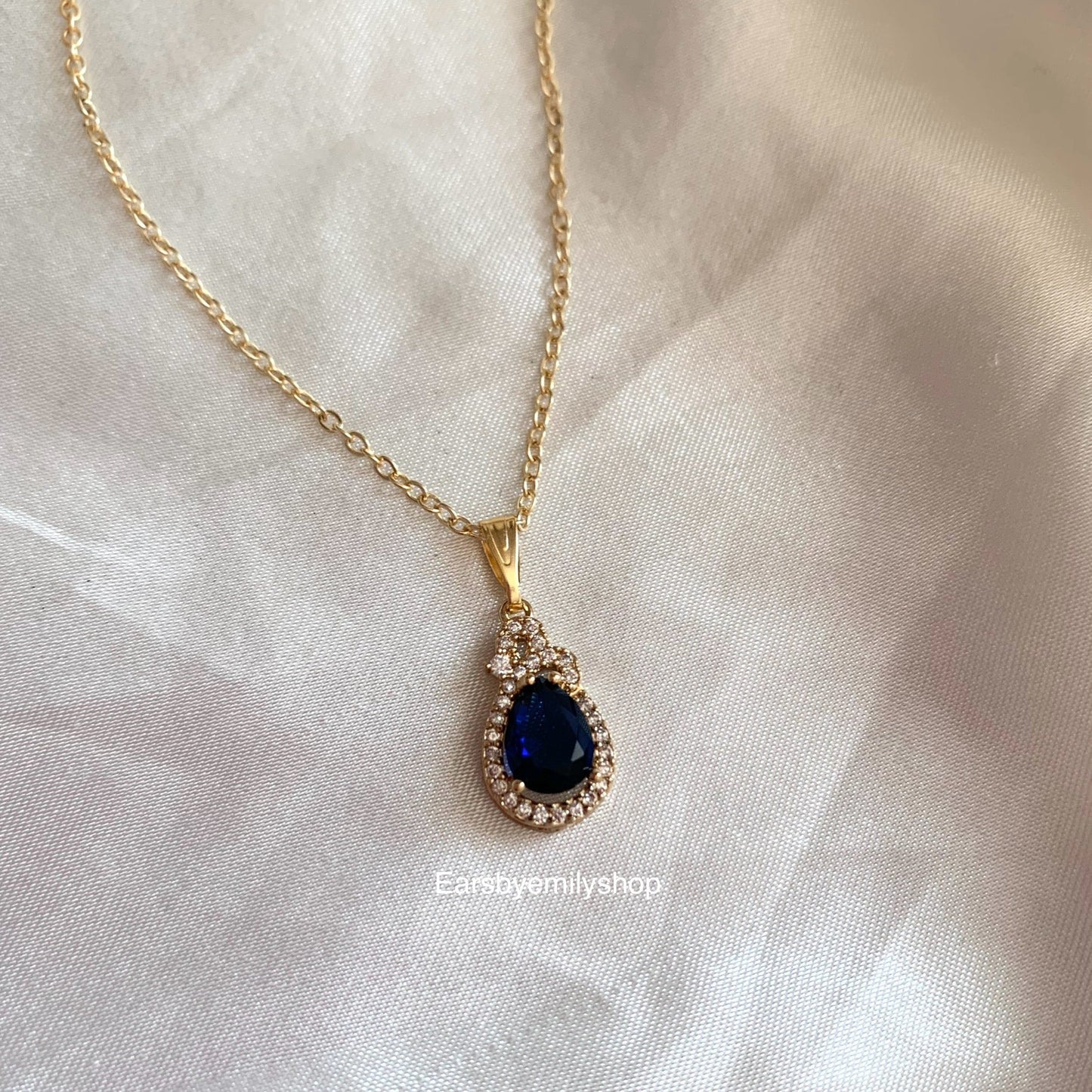 Dark blue/ navy glass crystal with silver rhinestones 14k gold plated earrings, necklace or jewellery set