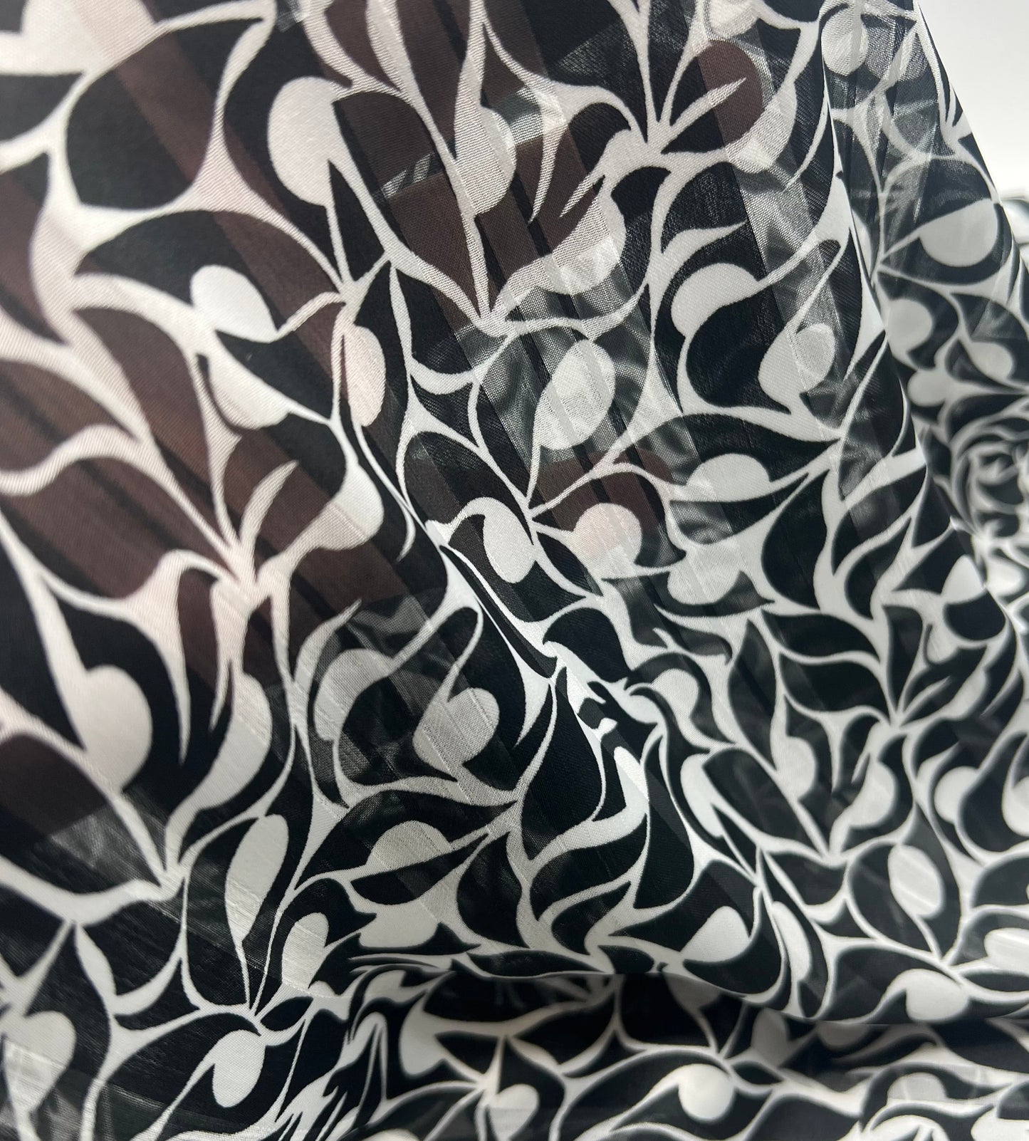 Black Silver Floral Stripe Printed Chiffon Dress Fabric