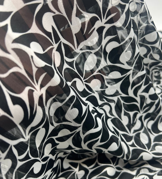 Black Silver Floral Stripe Printed Chiffon Dress Fabric