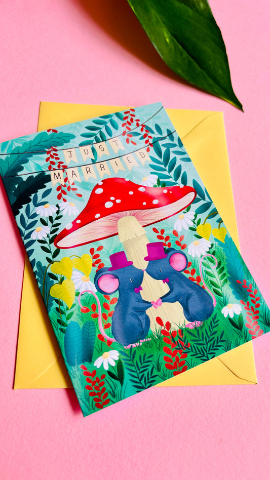 Handmade Gay Wedding Card- Whimsical Forest Themed Greetings Card