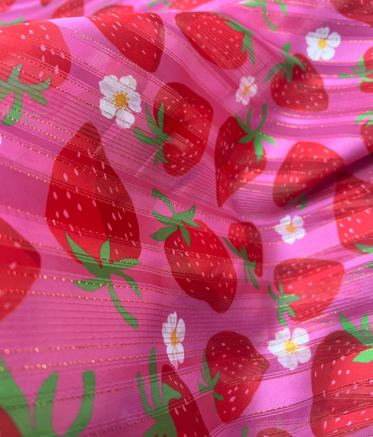 Pink Strawberry Lightweight Fabric 90GSM Non Stretch