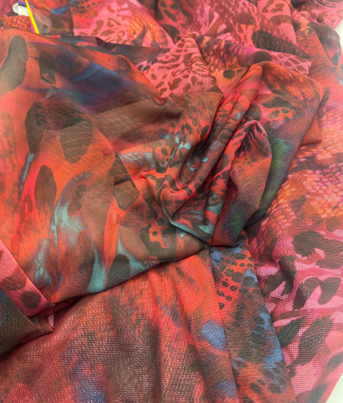 Red Rose Animal Mix Print Mesh Fabric Stretch