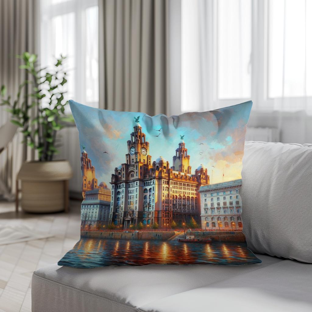 Liverpool Royal Liver Building Dusk Impression Cotton Cushion