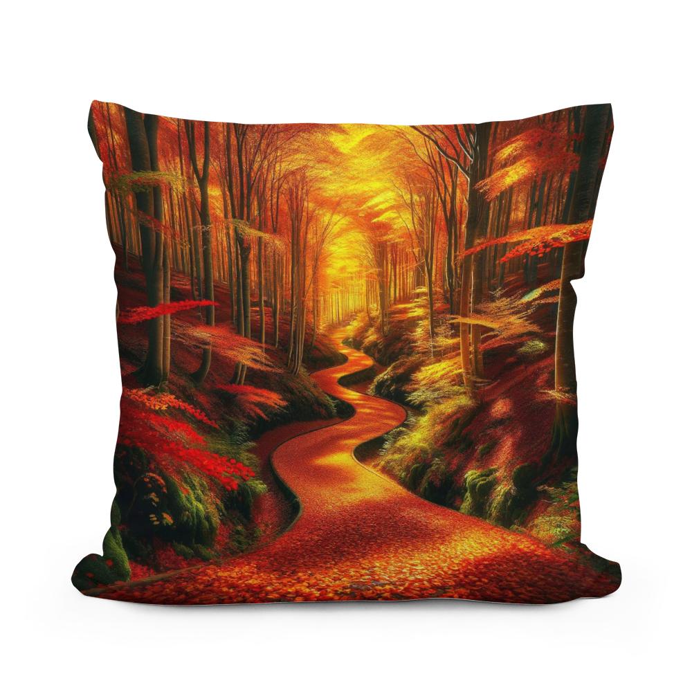 Autumn Forest Pathway Cotton Cushion