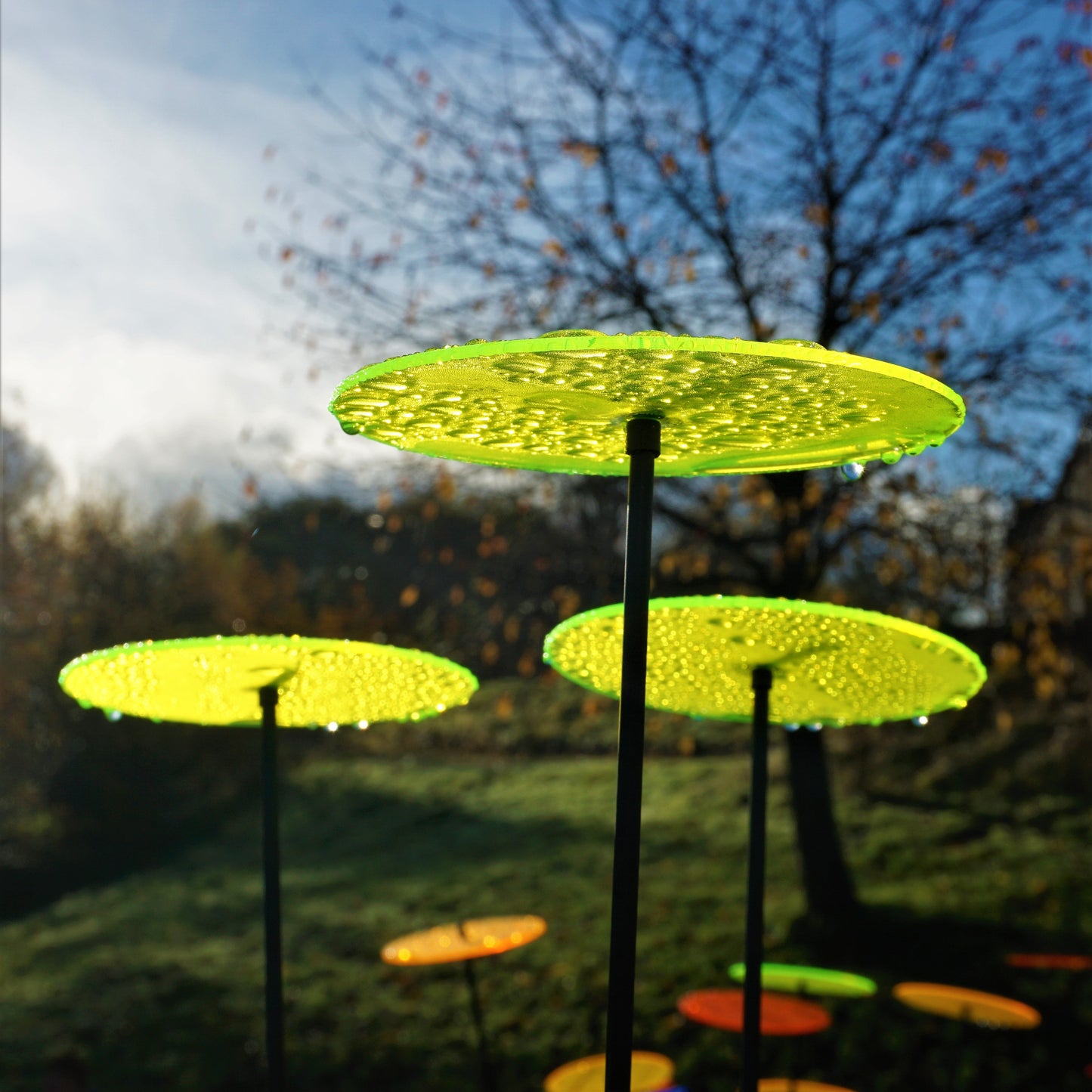 Large Garden Decor Ornaments Set of 3 'Sun Discs'