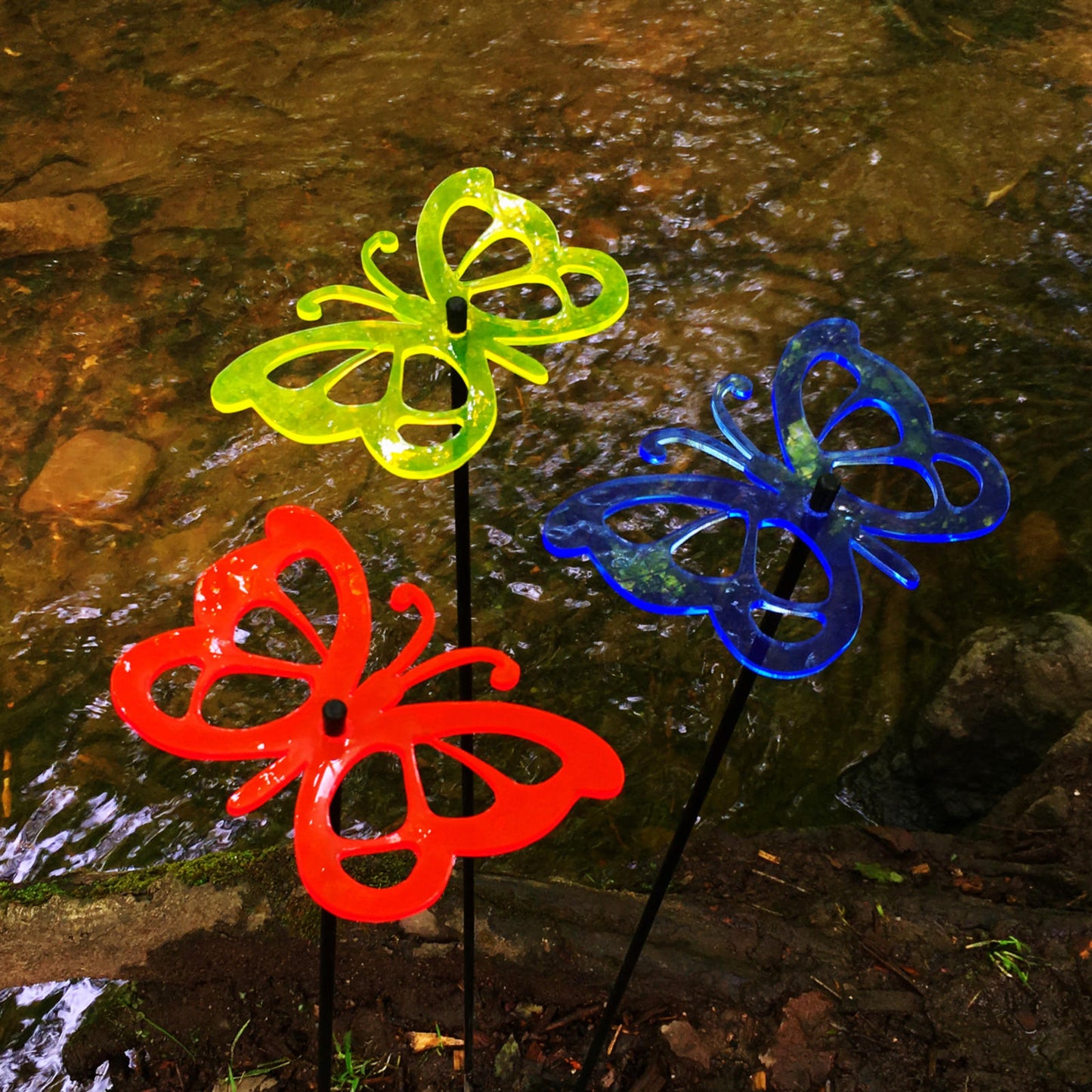 Large Garden Décor Ornaments Set of 3 'Comma Butterflies'