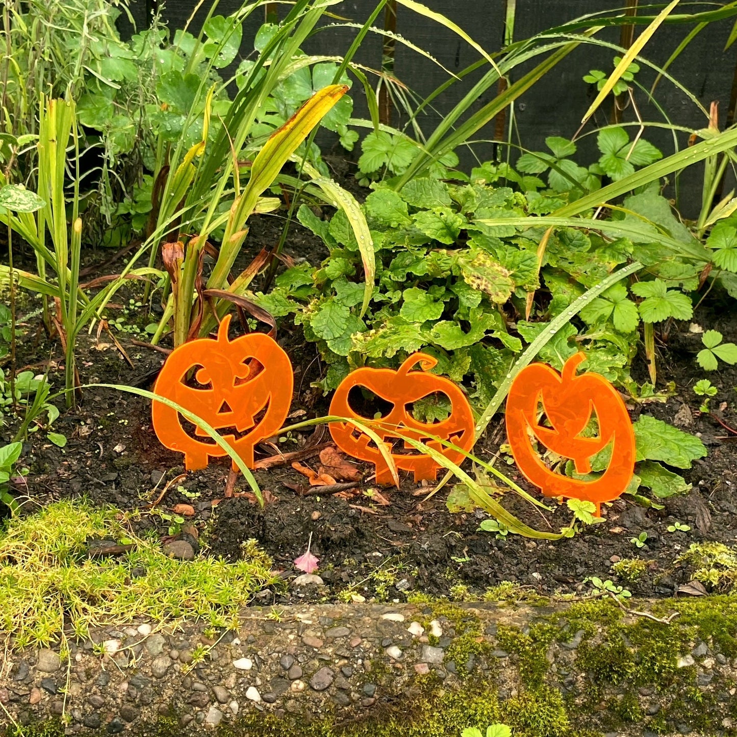 Garden Décor Ornament Stakes Set of 3 'Halloween Pumpkins'