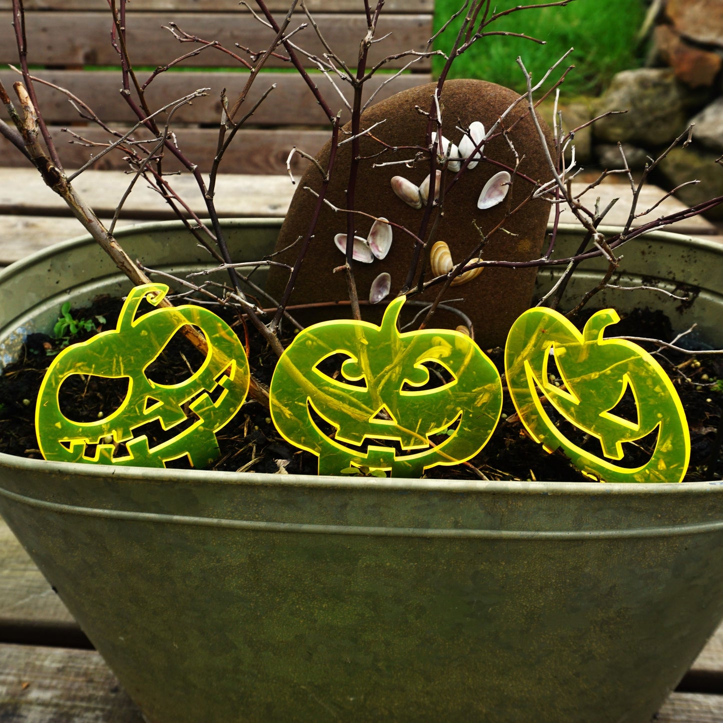 Garden Décor Ornament Stakes Set of 3 'Halloween Pumpkins'