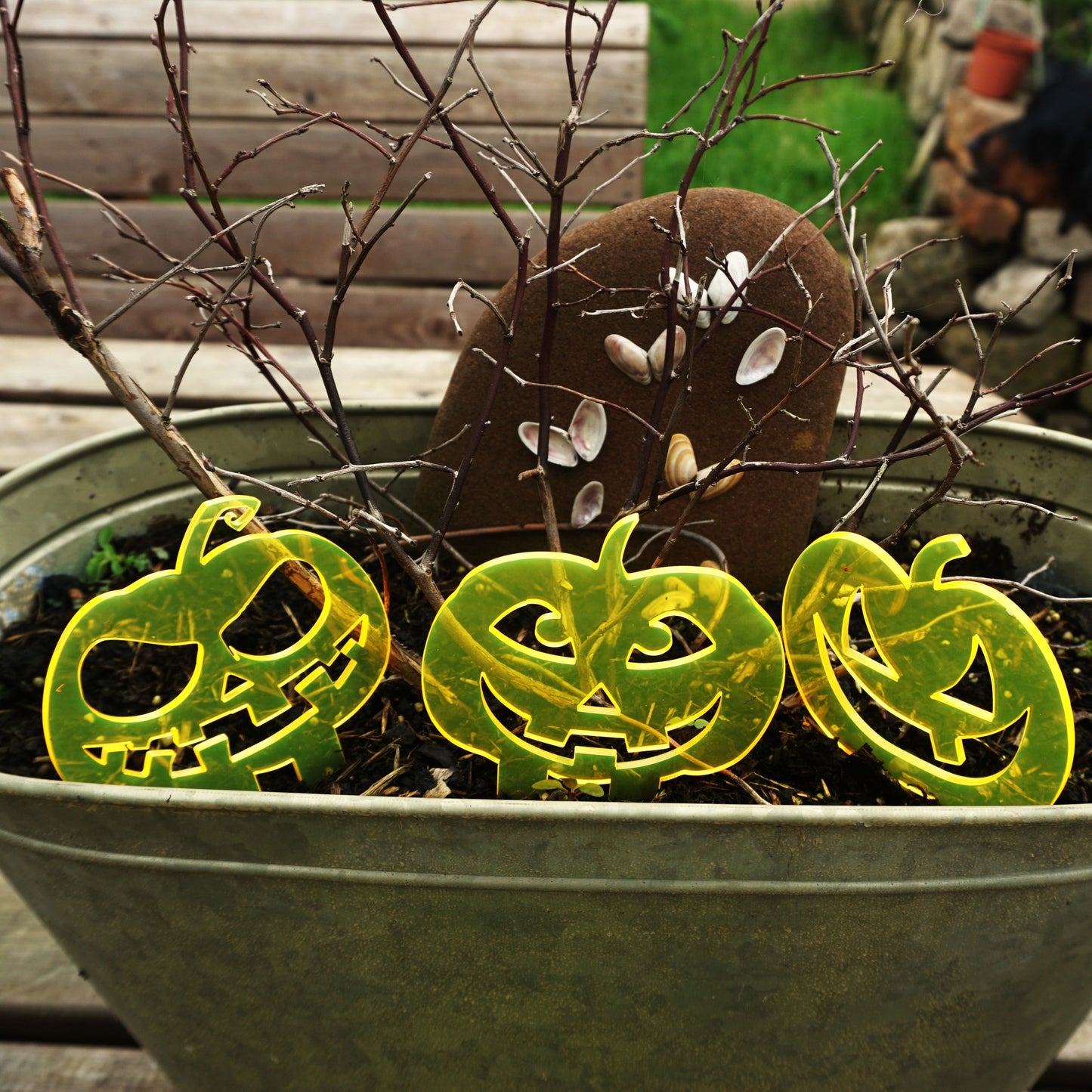 Garden Décor Ornament Stakes Set of 3 'Halloween Pumpkins'