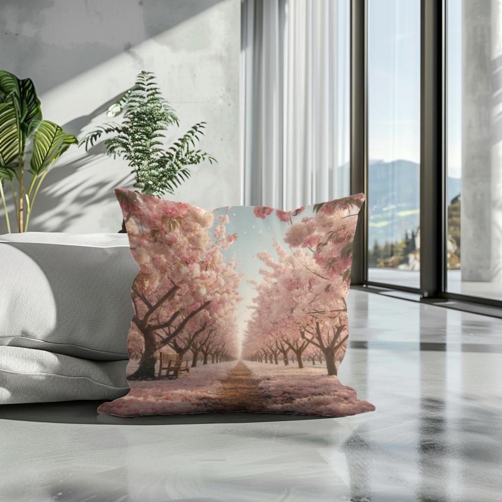 Cherry Blossom Orchard Cotton Cushion