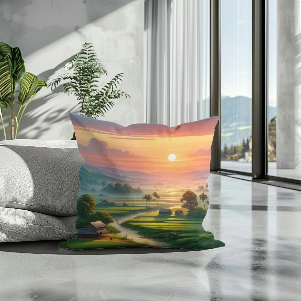 Dawn in Bangladesh Cotton Cushion