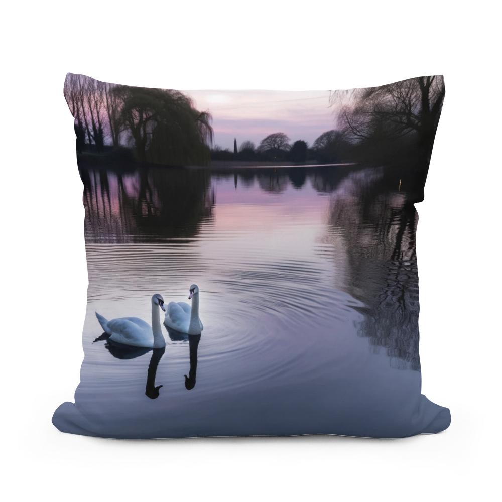 Twilight Swans Cotton Cushion