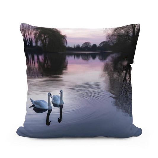 Twilight Swans Cotton Cushion
