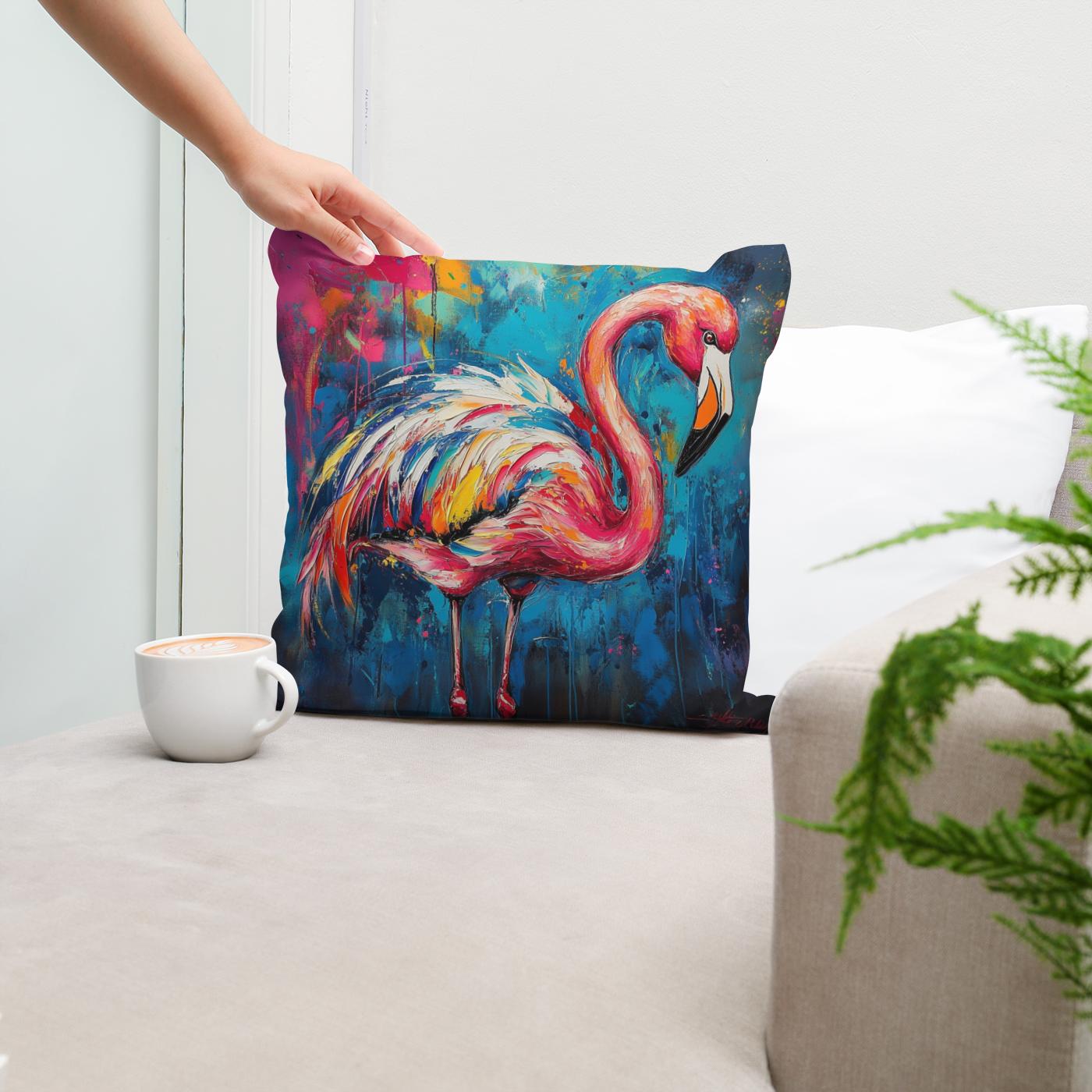 Flamingo's Vibrant Dance Cotton Cushion