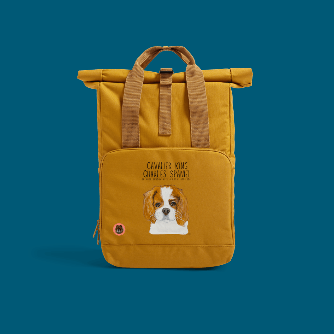 The Royal Companion: Sustainable Backpack Featuring Your Cavalier Shadow with Attitude
