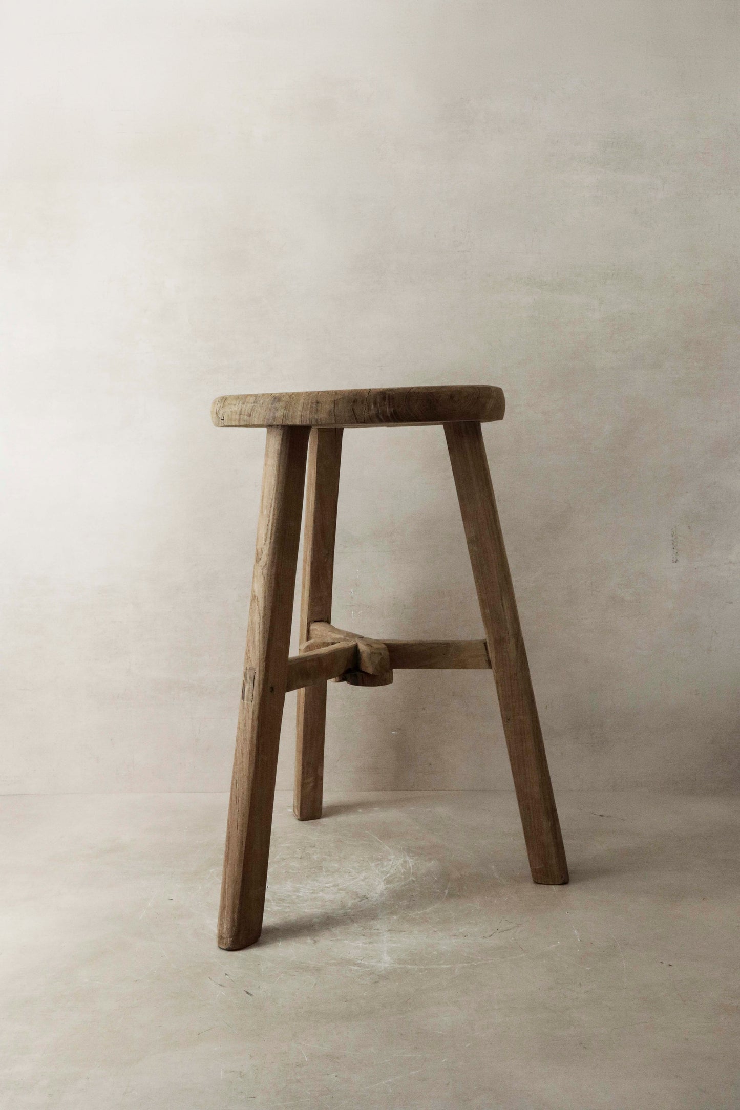 Vintage Rustic Elm Wood Stool - Round - No 9