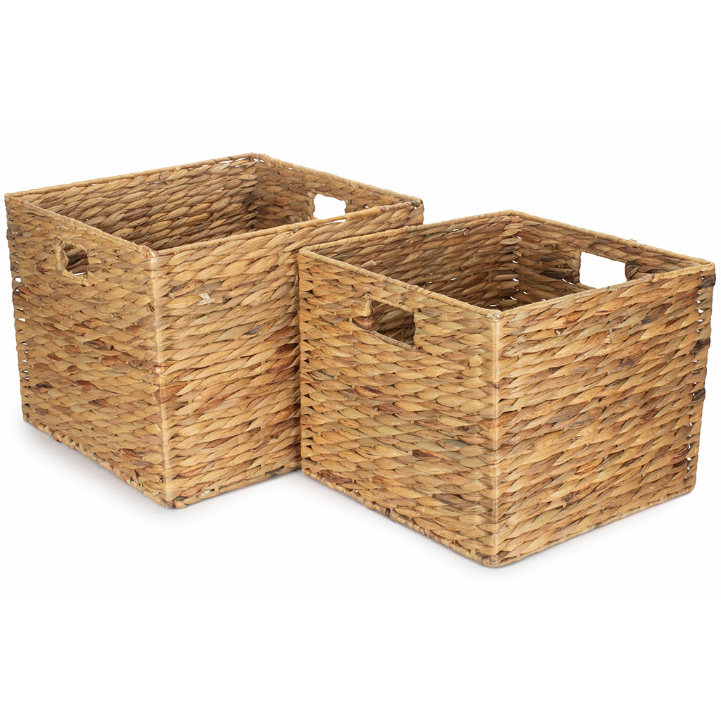 Set of 2 Square Water Hyacinth Storage Baskets