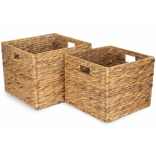 Set of 2 Square Water Hyacinth Storage Baskets