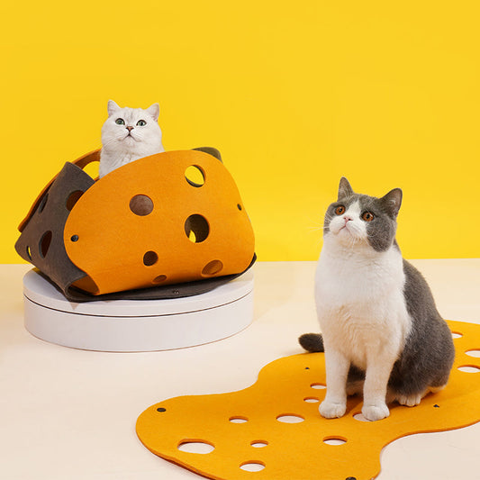 zeze Felt Cat Tunnel (Orange) — Cheese-Style Tunnel with Peek Holes