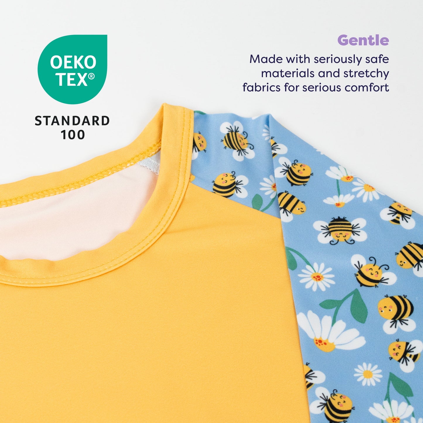 UPF 40+ Soft and Gentle Protective Swim Rash Vest in Busy Bees