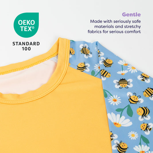 UPF 40+ Soft and Gentle Protective Swim Rash Vest in Busy Bees
